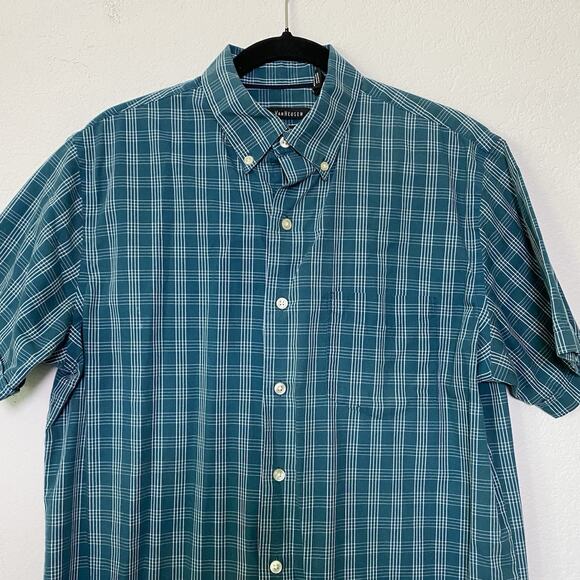 Van Heusen Classic Fit Short Sleeve Button Down Teal Mens Medium Preppy Timeless - Picture 7 of 10